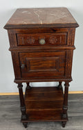 Bedside Table Antique French Oak Marble Top Cabinet Nightstand LOT 48060