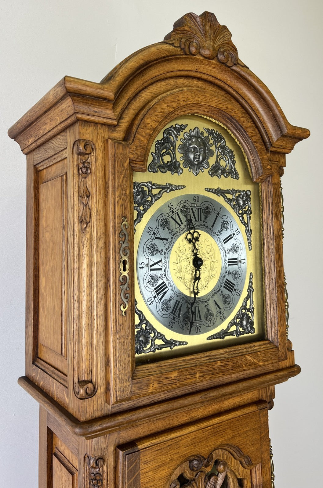 Grandfather Clock Vintage French Louis Style Oak Decorative Clock LOT 48880