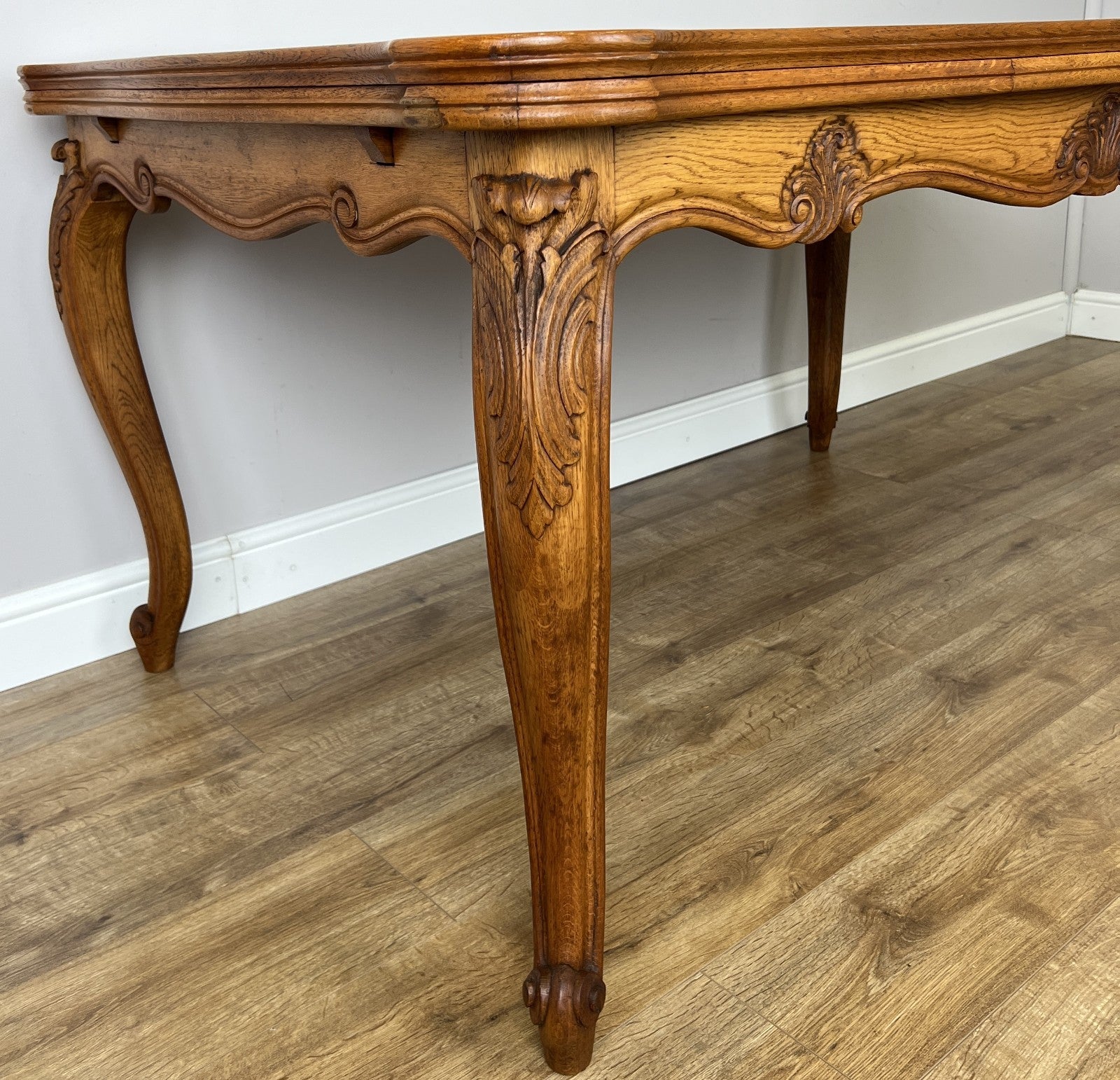 Dining Table Vintage French Louis XVI Carved Oak Extendable Table LOT 63586