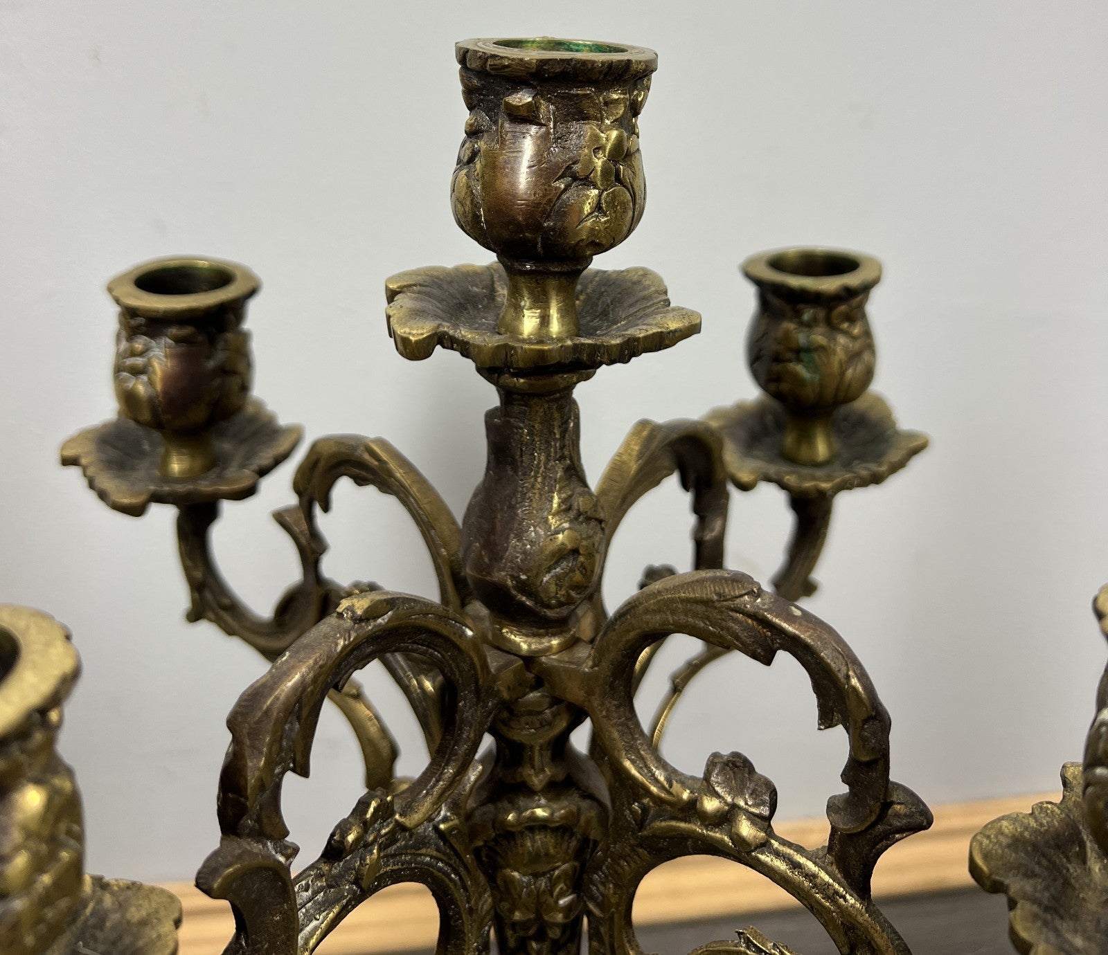 Candelabra Vintage French Brass 5 Arm Ornate Rococo Candle Holder LOT 42743