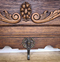 French Vintage Coat Rack Oak 5 Hooks Wall Shelf Carved Coat Hanger LOT 49995