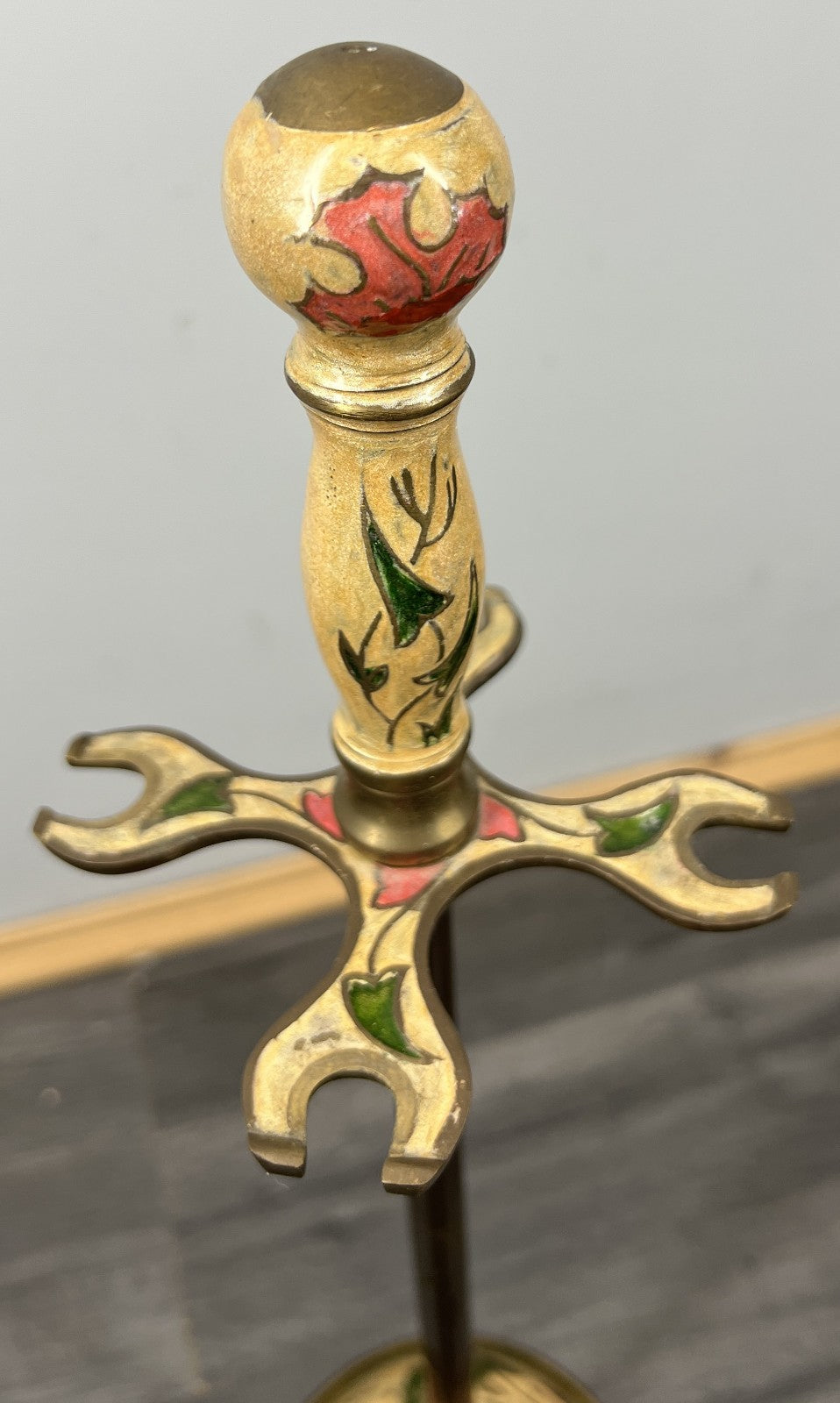 Fireplace Set Vintage French Hand Painted 5-Piece Brass Tool Stand LOT 441616