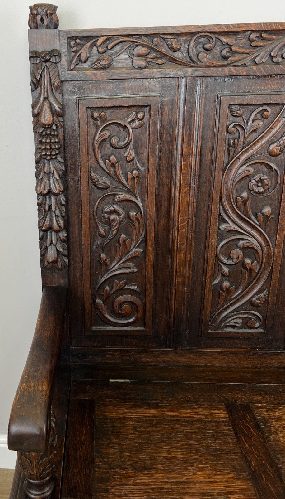 Monks Bench Antique French Style Oak Storage Hall Seat Coffee Bench LOT 62988