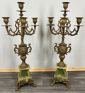 Clock Set Vintage French Onyx Brass Mantel Clock with 4-Arm Candelabras LOT 441310
