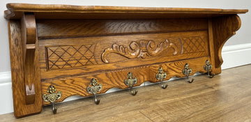 Coat Rack Vintage French Oak Wall Mounted 6 Hooks Carved Rack Hanger LOT 62090