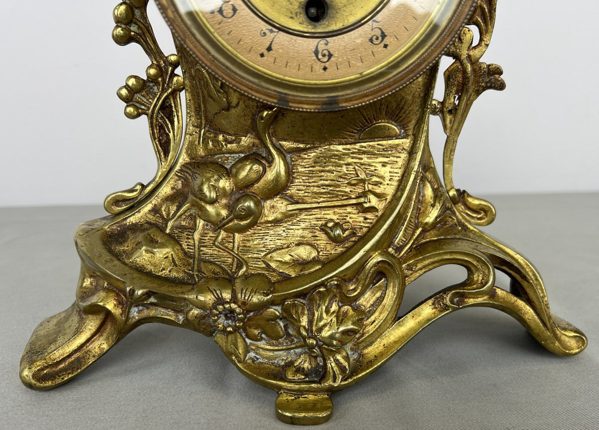 Clock Antique French Style Brass Ornate Mantel Clock with Key LOT 6473