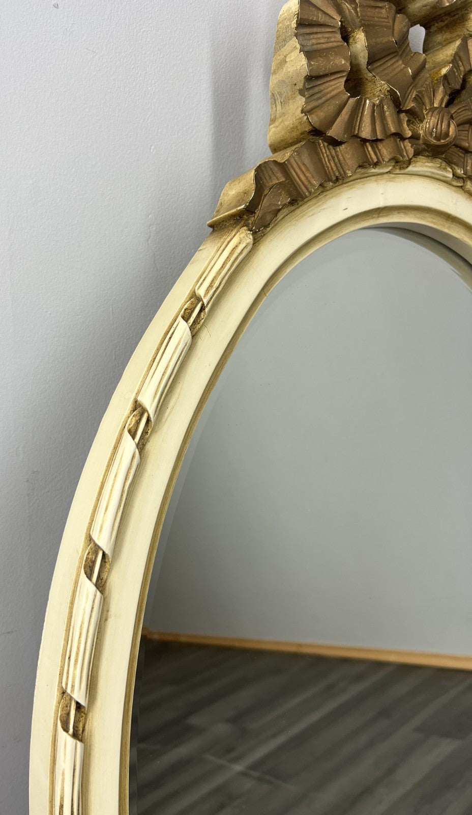 Vintage French Shabby Chic Carved Wall Mirror Ornate Oval Wall Frame LOT 45062