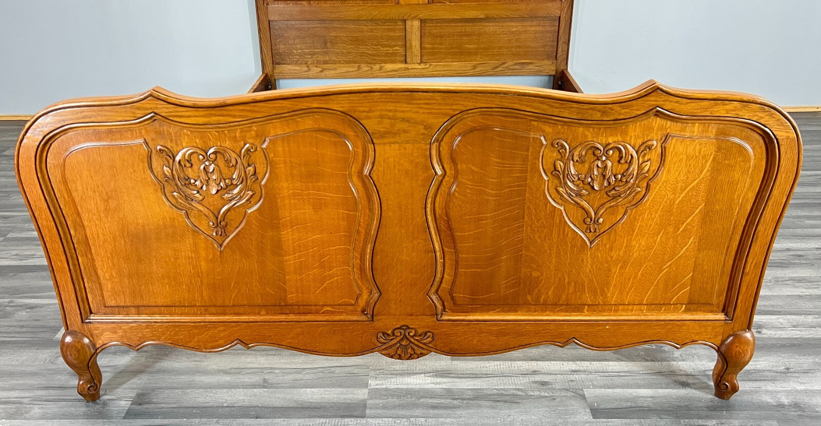 Bed Vintage French Louis XVI Oak Double Bed Frame Carved Headboard LOT 37912