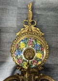 Pair of Wall Lights Vintage Spanish Porcelain Brass Floral Sconces LOT 44143