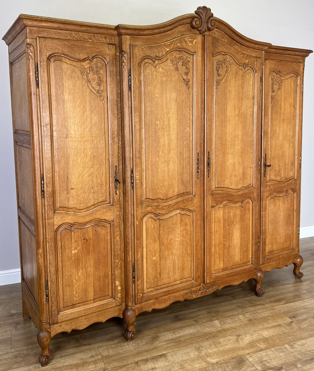 Wardrobe Vintage French Louis XVI Style Oak Four Door Carved Armoire LOT 60990