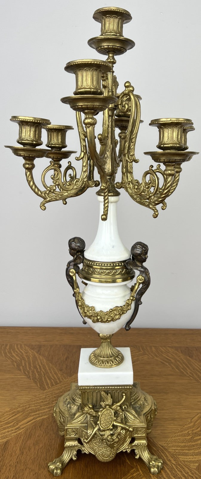 Clock Antique Louis XV Brass Marble Garniture Set With Candelabras LOT 602617