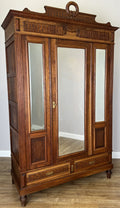 Wardrobe Antique French Two Door Oak Mirrored Carved Armoire Cabinet LOT 60823