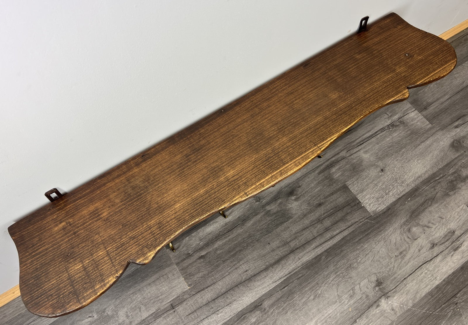 French Vintage Coat Rack Oak 4 Hooks Wall Shelf Carved Coat Hanger LOT 44339