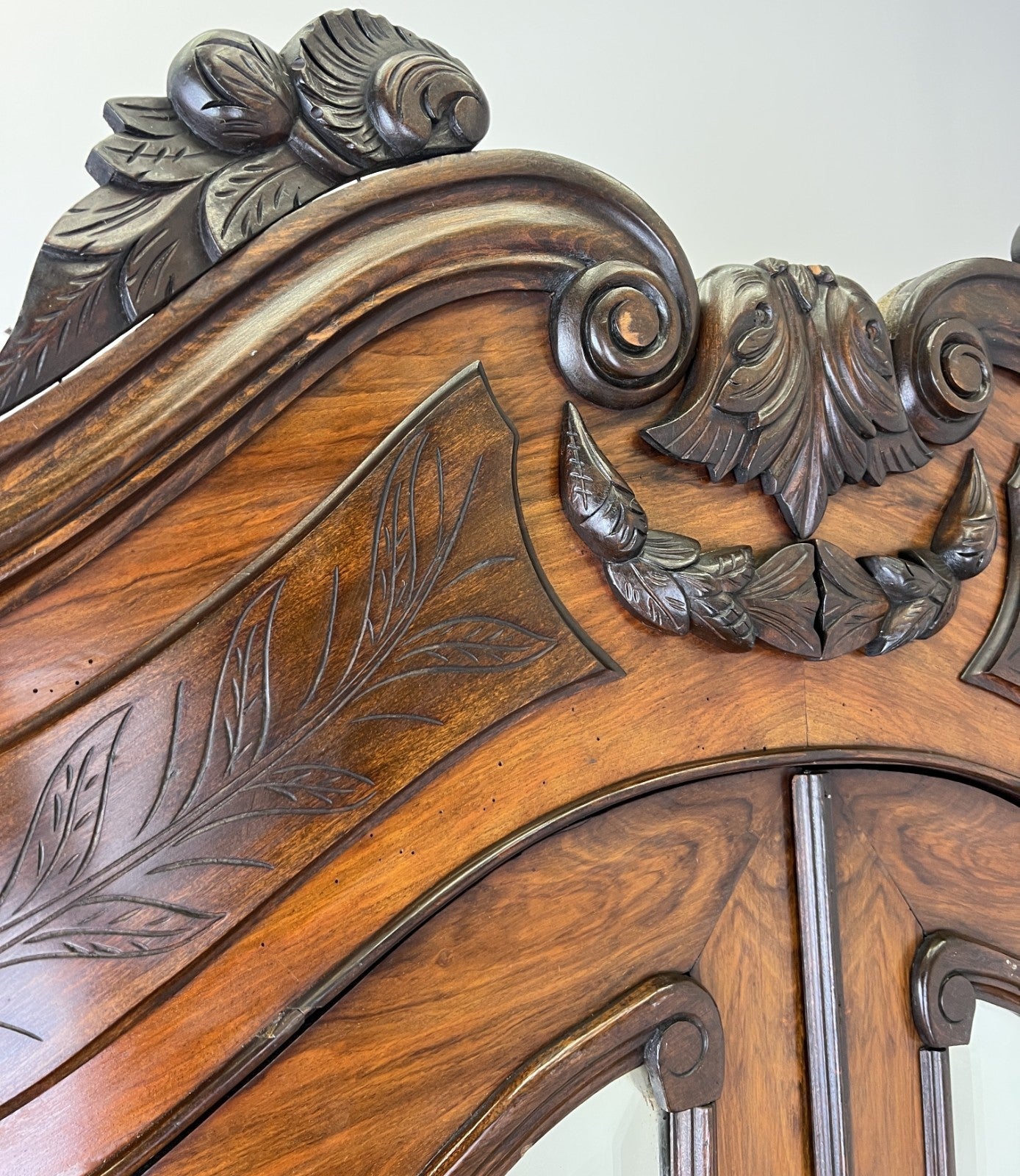 Wardrobe Antique French Style Two Door Walnut Mirrored Carved Armoire LOT 61615