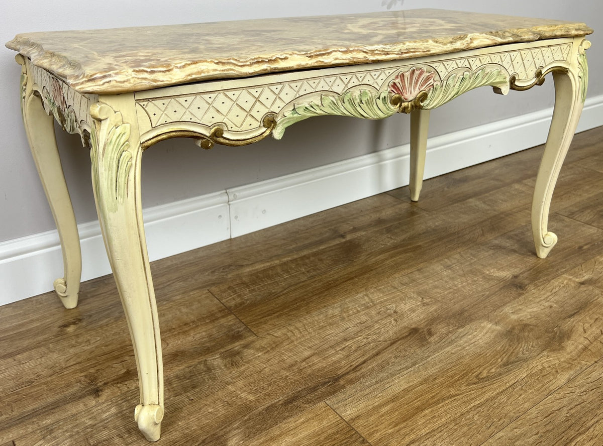 Coffee Table Vintage Shabby Chic Louis XVI Marble Top Carved Table LOT 62782