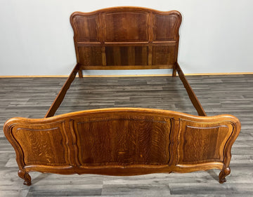 Bed Vintage French Louis XVI Oak Double Bed Frame Carved Headboard LOT 37930
