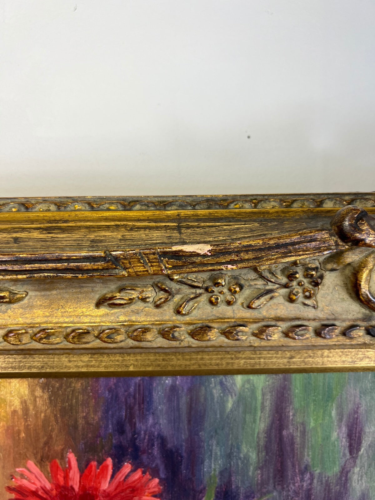 Vintage French Oil Painting Floral Still Life Framed Carved Signed LOT 51126