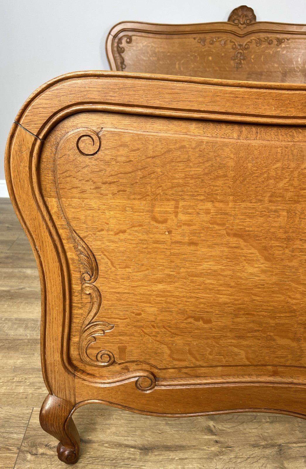 Bed Vintage French Louis XVI Double Bed Frame Oak Carved Headboard LOT 48755