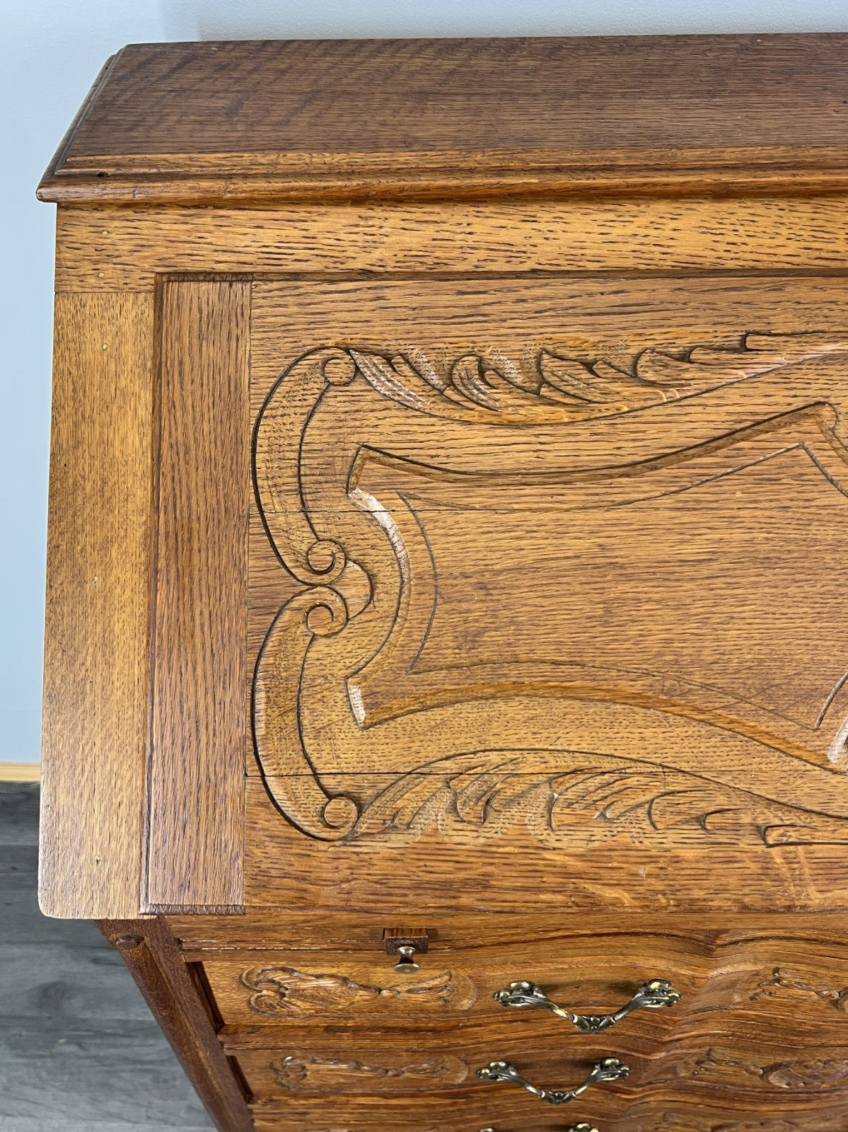 Secretaire Writing Desk Vintage French Louis Oak Rare Bureaux Cabinet LOT 44633