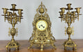 Mantel Clock Vintage French Style Architectural Brass Garniture Set LOT 46451