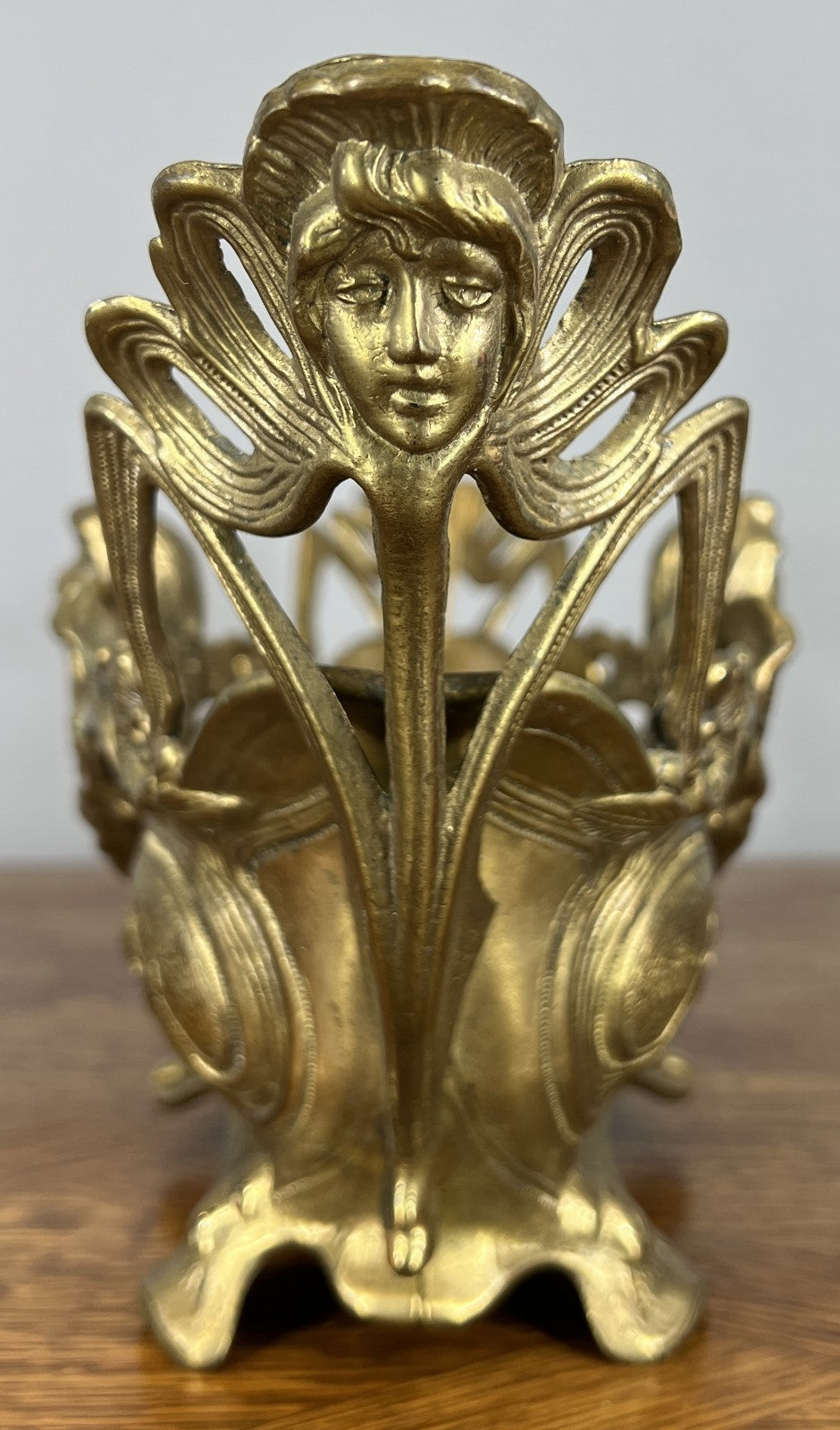 French Art Nouveau Jardiniere, Antique Brass Planter Brass Ornate LOT 46799