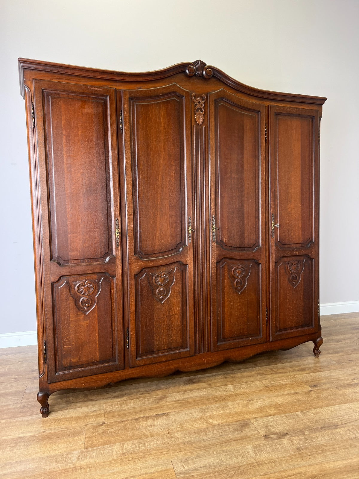 Wardrobe Vintage French Louis XVI Style Oak Four Door Carved Armoire LOT 6502