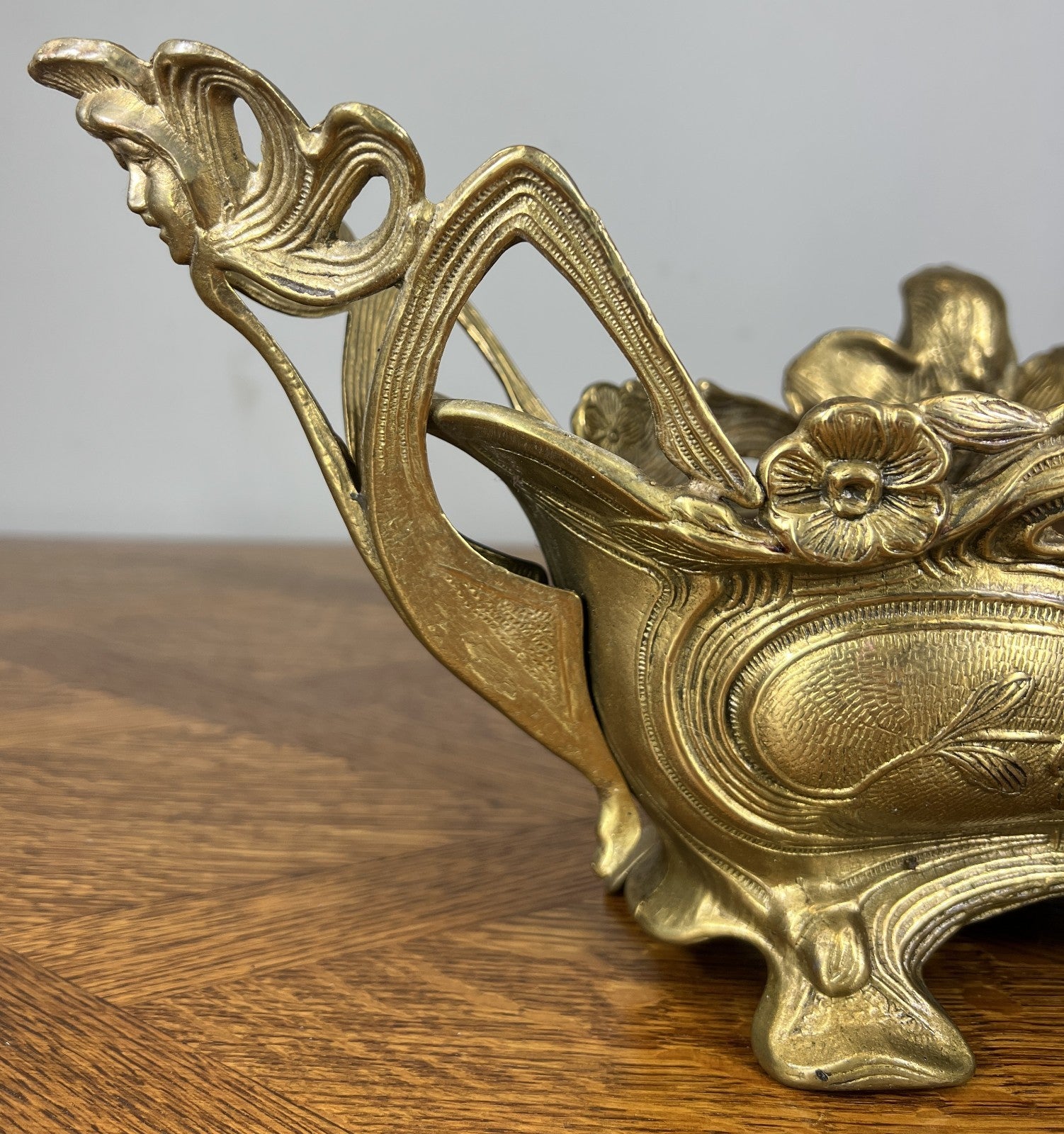 French Art Nouveau Jardiniere, Antique Brass Planter Brass Ornate LOT 46796