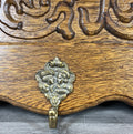 French Vintage Coat Rack Oak 5 Hooks Ornate Wall Shelf Carved Coat LOT 44434
