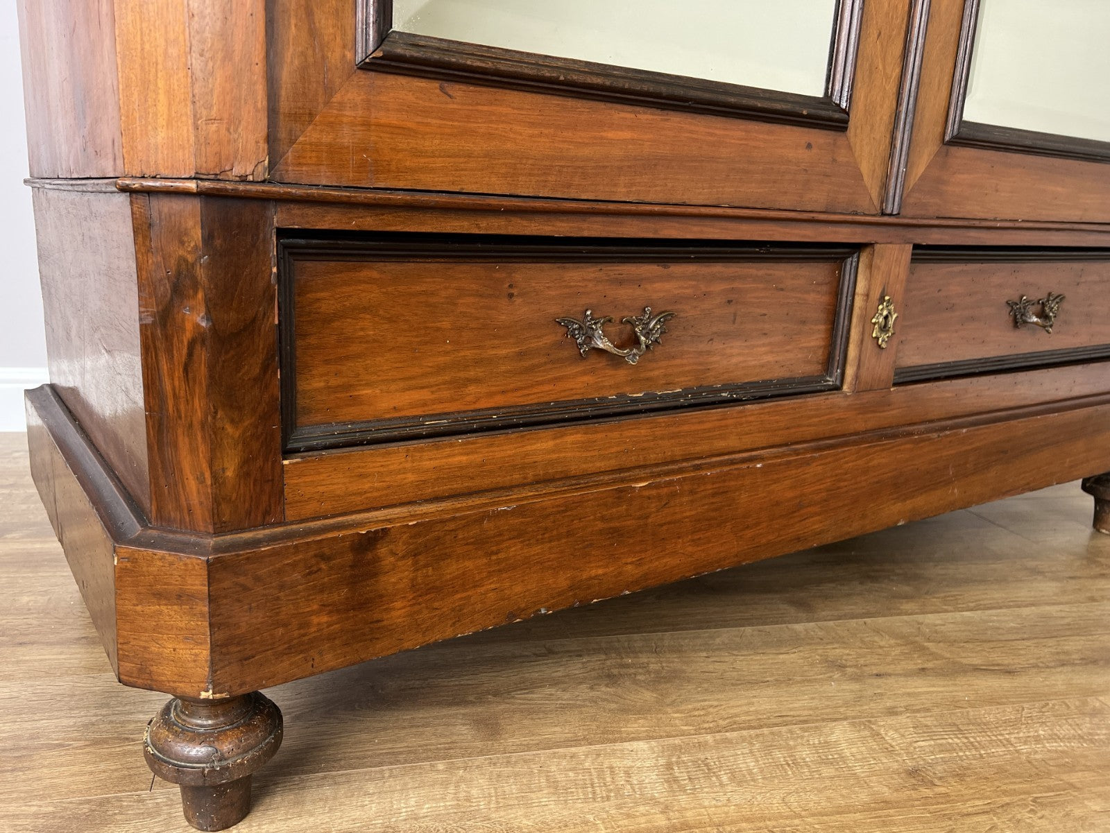 Wardrobe Antique French Style Two Door Walnut Mirrored Carved Armoire LOT 616112