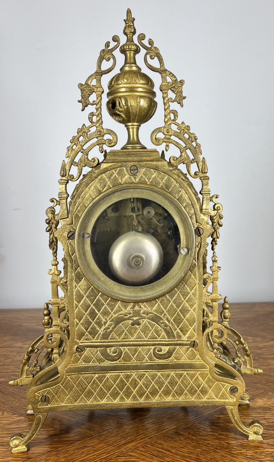 Mantel Clock Vintage French Style Architectural Brass Garniture Set LOT 46457