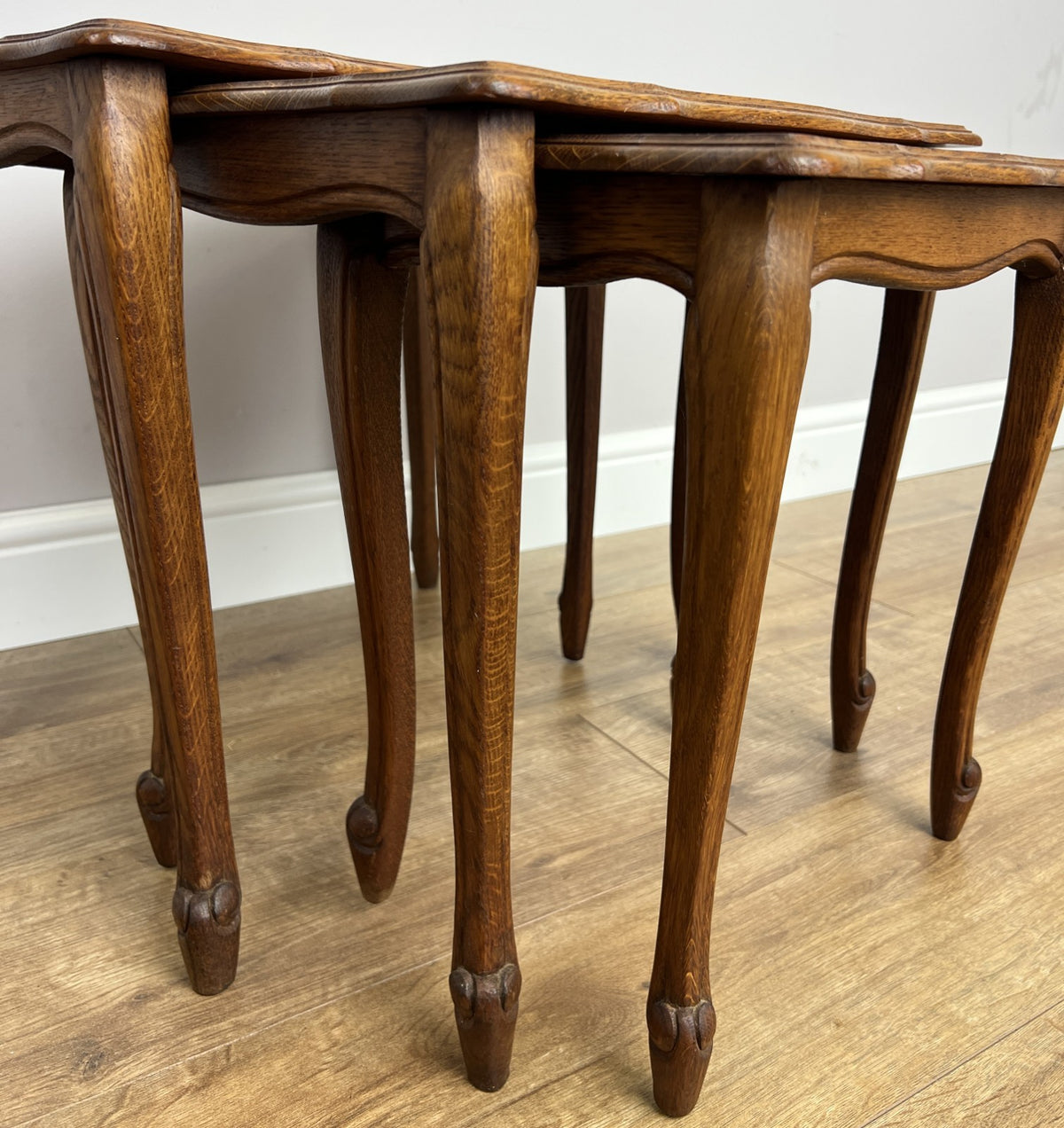 Nested Tables Vintage French Louis Oak Set of Three Carved Tables LOT 6498