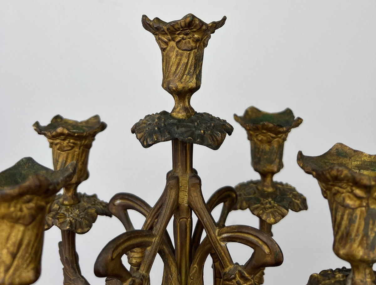 Candelabra Antique French Style Brass Marble Five Arm Candle Holder LOT 6488