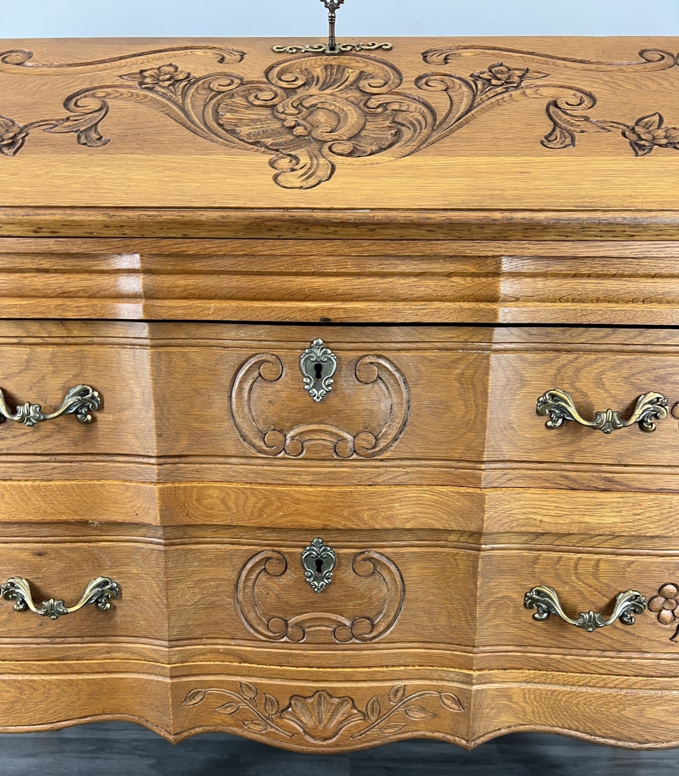 Secretaire Writing Desk Vintage French Louis Oak Rare Bureaux Cabinet LOT 44885