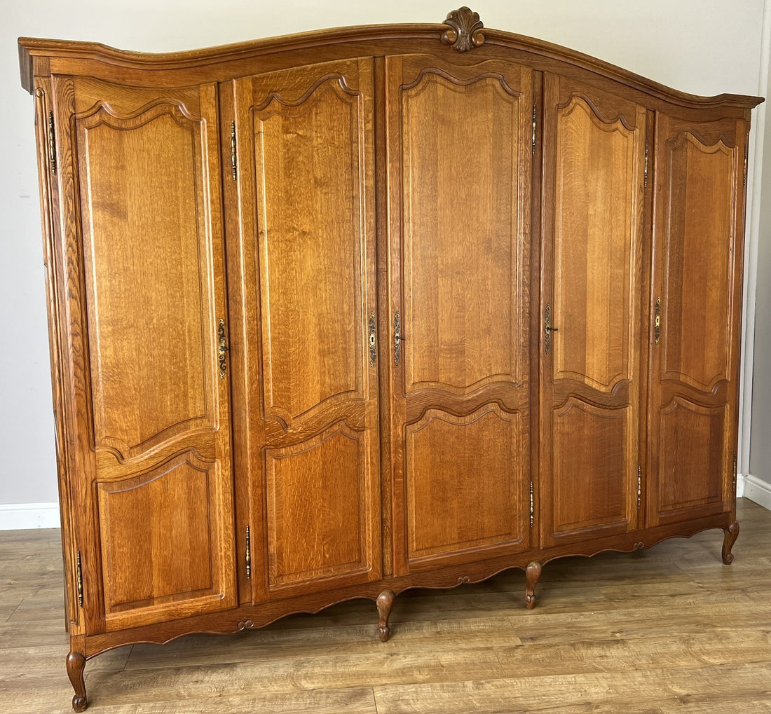 Wardrobe Vintage French Louis XVI Style Oak Five Door Carved Armoire LOT 63970