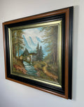 Painting Vintage Oil Painting Framed Lake Mountains Scene 73cm x 83cm LOT 50521