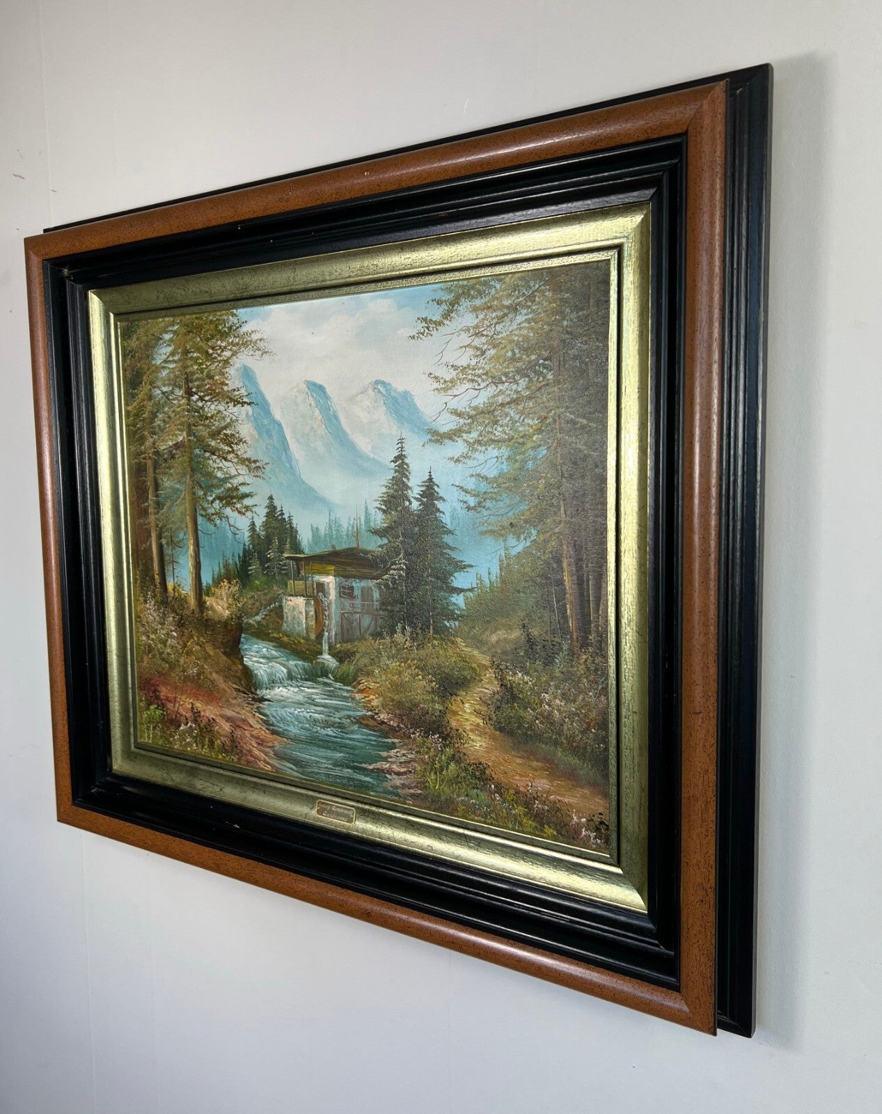 Painting Vintage Oil Painting Framed Lake Mountains Scene 73cm x 83cm LOT 50521