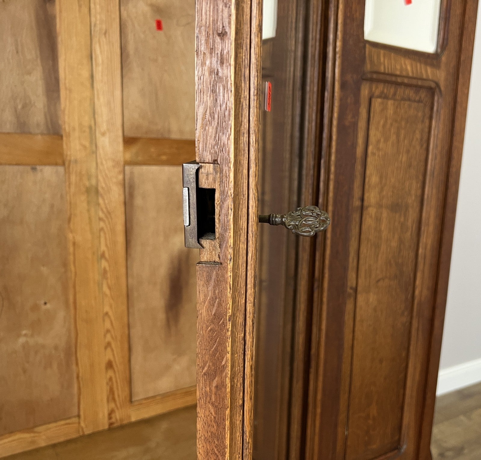 Wardrobe Antique French Oak Two Door Mirrored Carved Armoire Cabinet LOT 614412