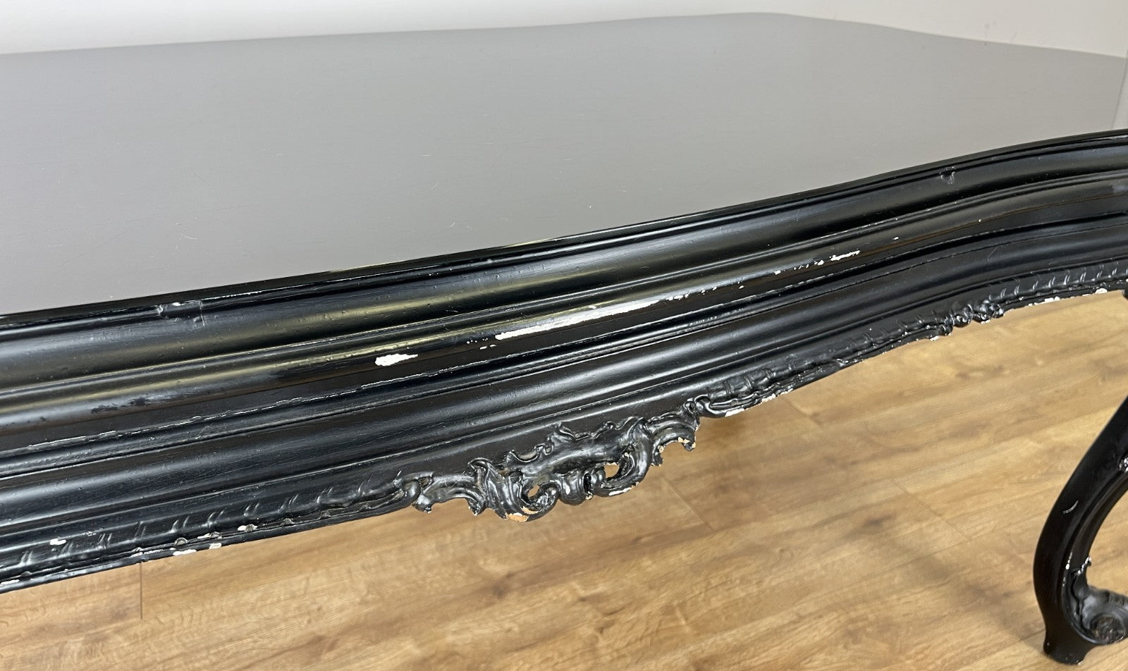 Double Sided Desk Antique French Style Black Painted Heavy Carved Table LOT 618611