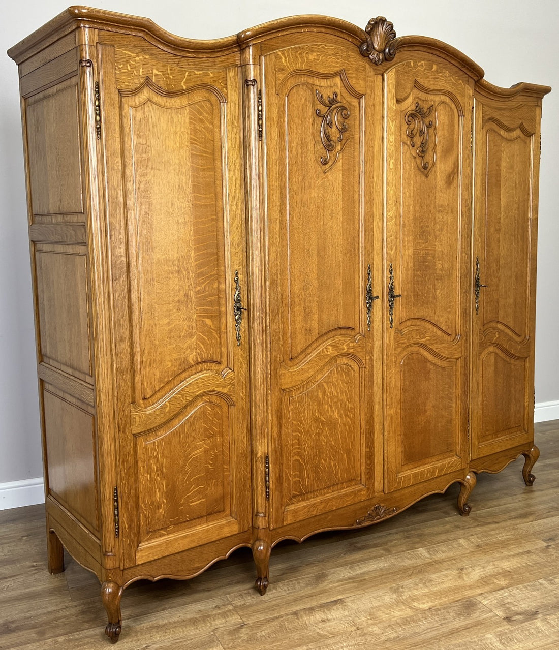 Wardrobe Vintage French Louis XVI Style Four Door Oak Carved Armoire LOT 49290