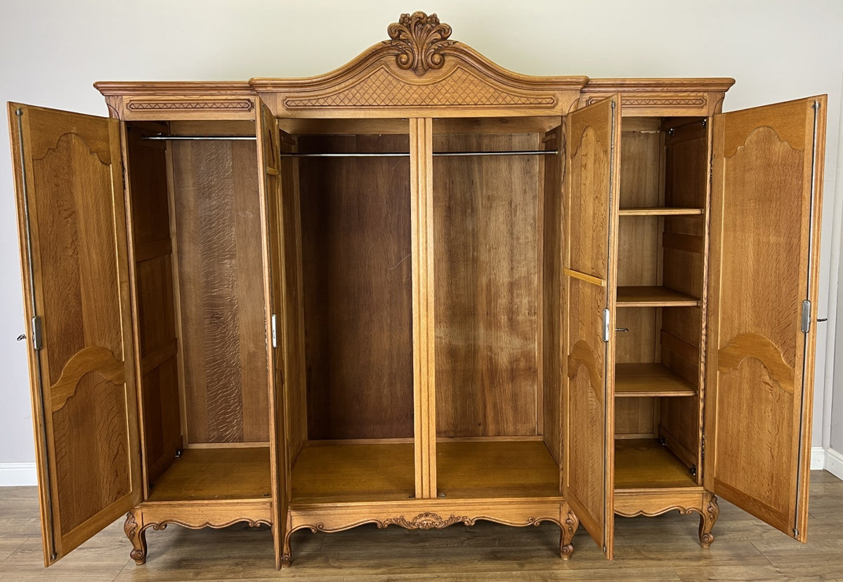 Wardrobe Vintage French Louis XVI Style Oak Four Door Carved Armoire LOT 6516
