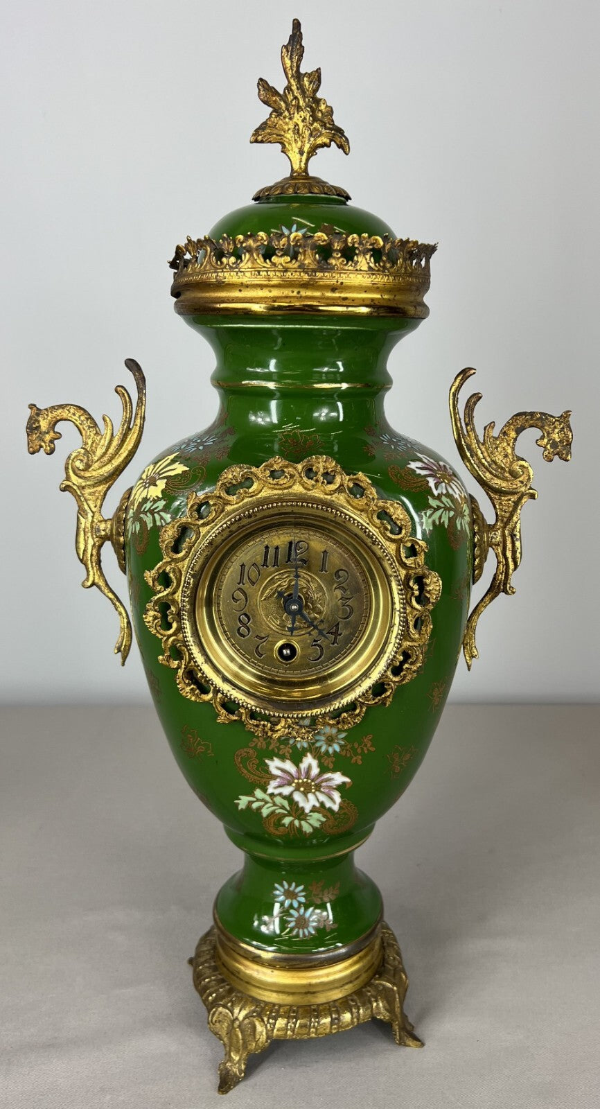 Mantel Clock Set Antique French Garniture Porcelain Bronze Candelabras LOT 36202