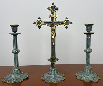 Crucifix Vintage Style Ornate Religious Cross With Candleholders Set LOT 49560