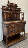 Sideboard Antique French Style Walnut Marble Display Cabinet Cupboard LOT 35762