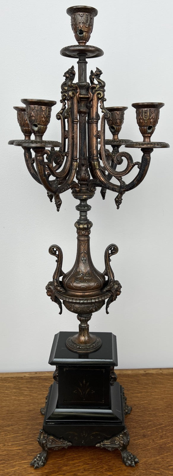 Candelabra Antique French Brass Marble 5 Arm Ornate Candle Holder LOT 49360