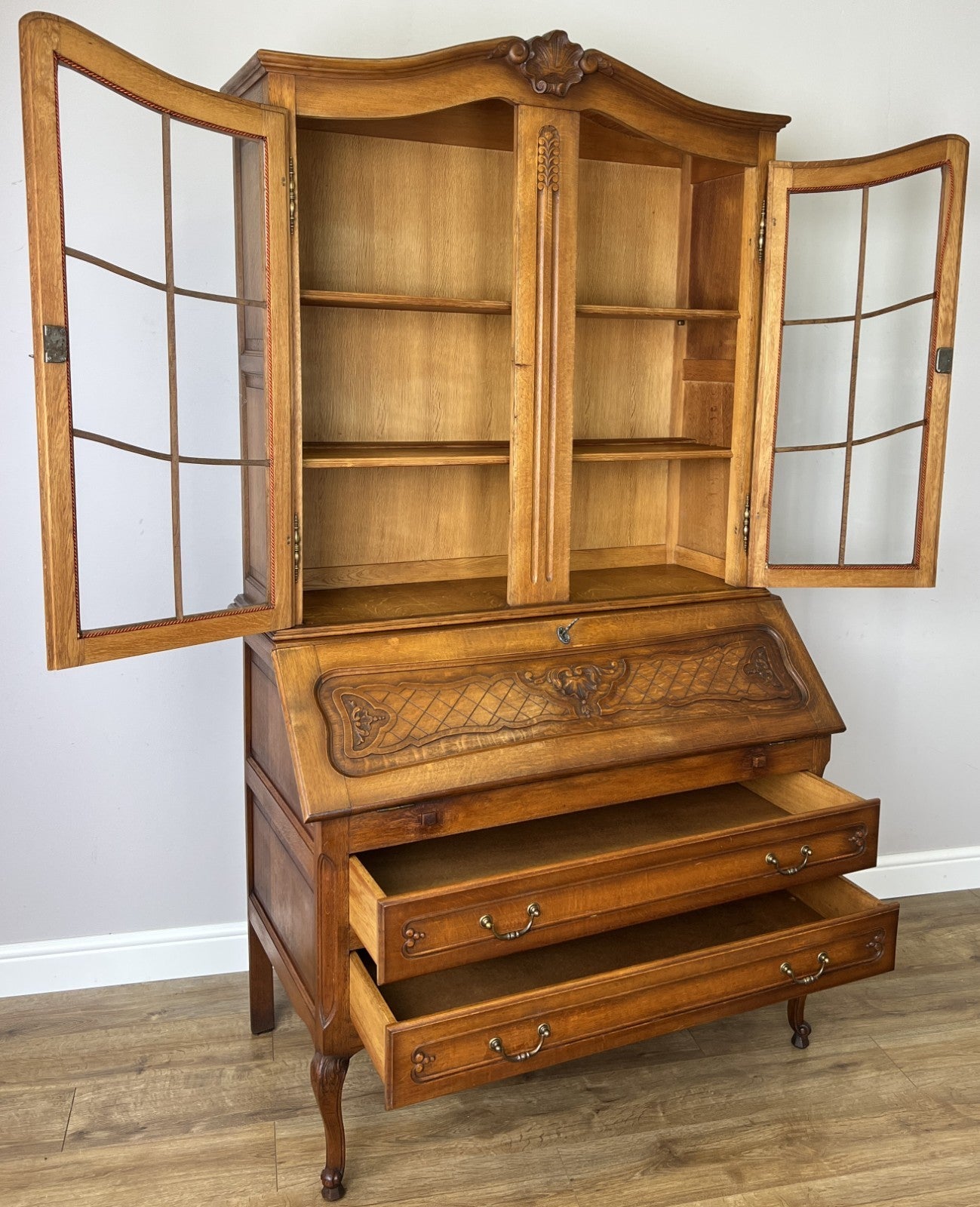 Cabinet Vintage French Louis XVI Oak Bureau Bookcase Display Cabinet LOT 63433