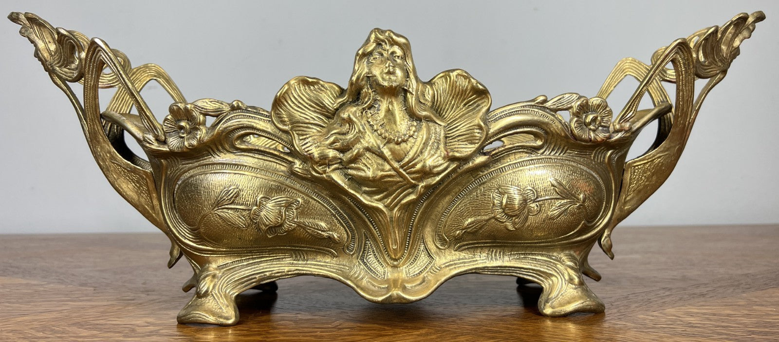 French Art Nouveau Jardiniere, Antique Brass Planter Brass Ornate LOT 46792