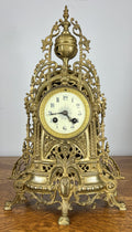 Mantel Clock Vintage French Style Architectural Brass Garniture Set LOT 46452