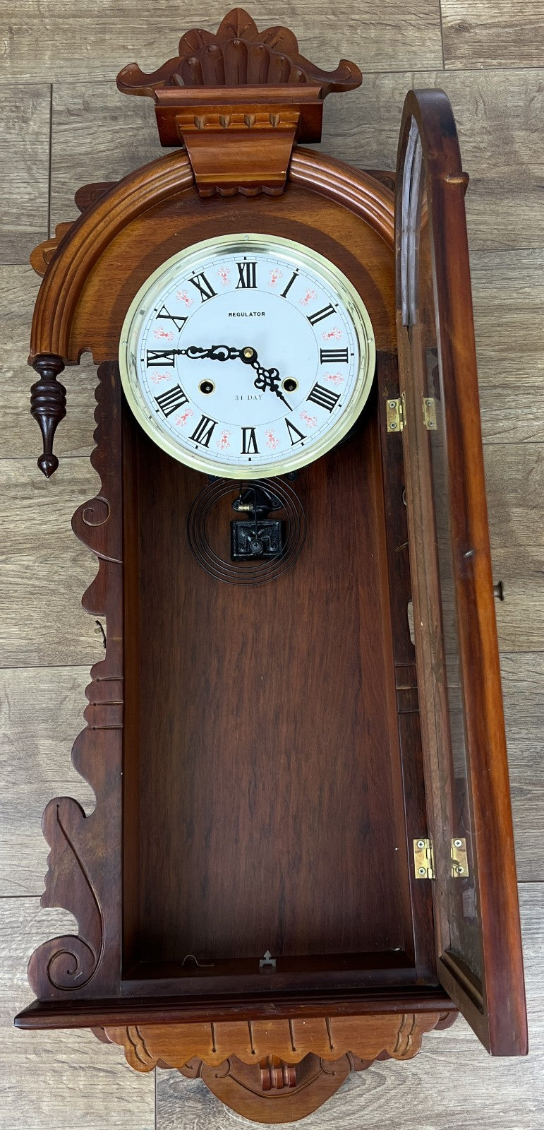 Clock Vintage French Style Hanging Regulator Carved Wall Clock LOT 62018