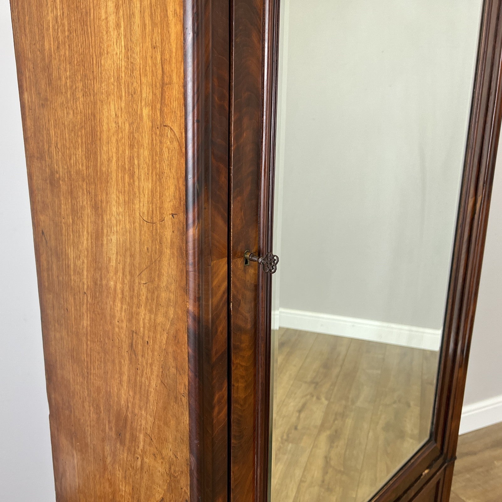 Wardrobe Antique French Style Mahogany Hidden Drawer Mirrored Armoire LOT 614812