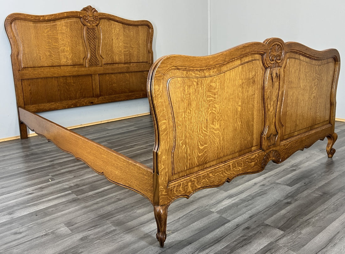 Bed Vintage French Louis XVI Double Bed Frame Oak Carved Headboard LOT 45880